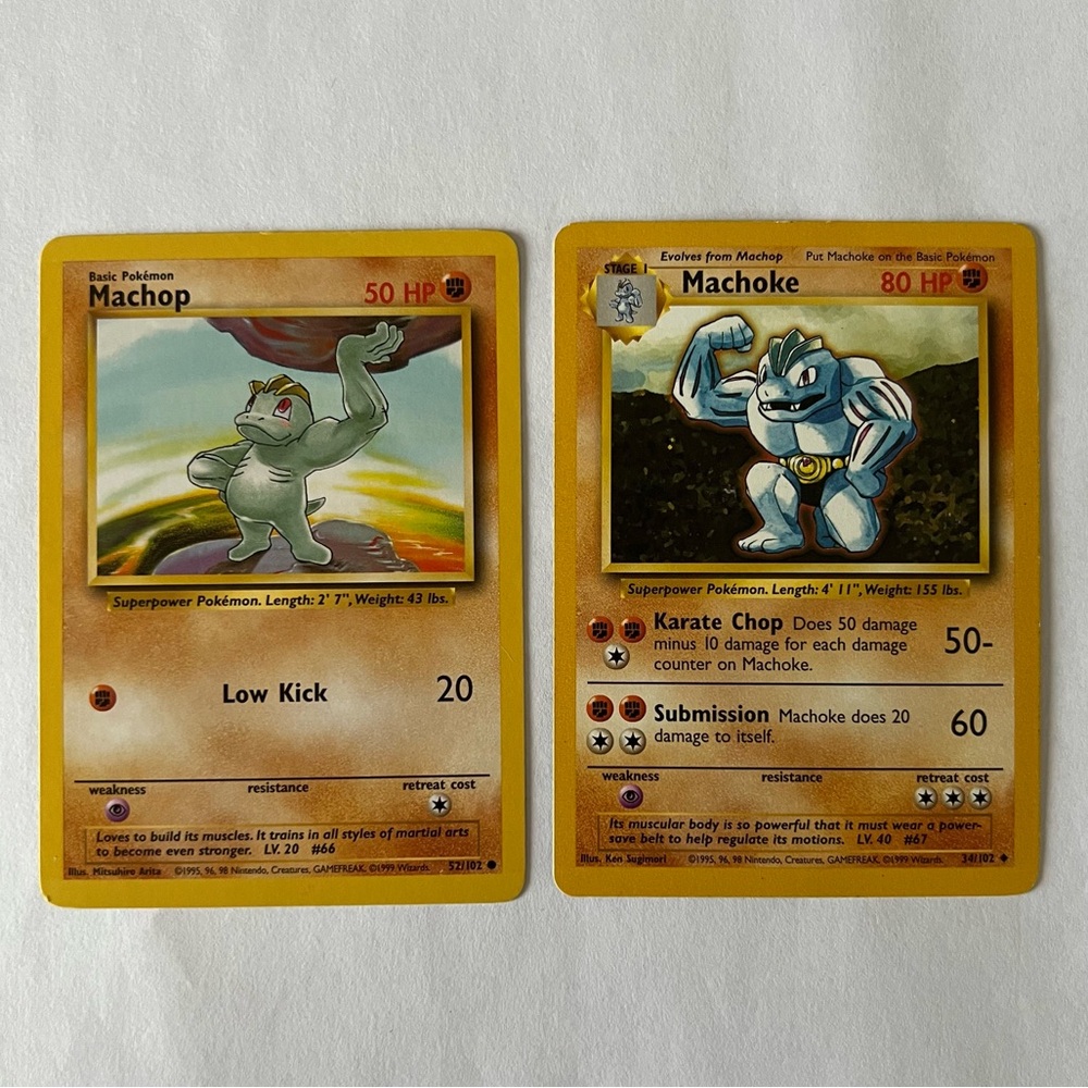 Vintage Pokemon Machop & Machoke Playing Cards